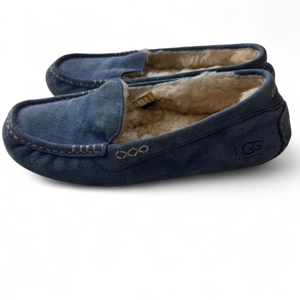 UGG Australia Ansley Blue Suede Sheepskin Slippers - Picture 2 of 8